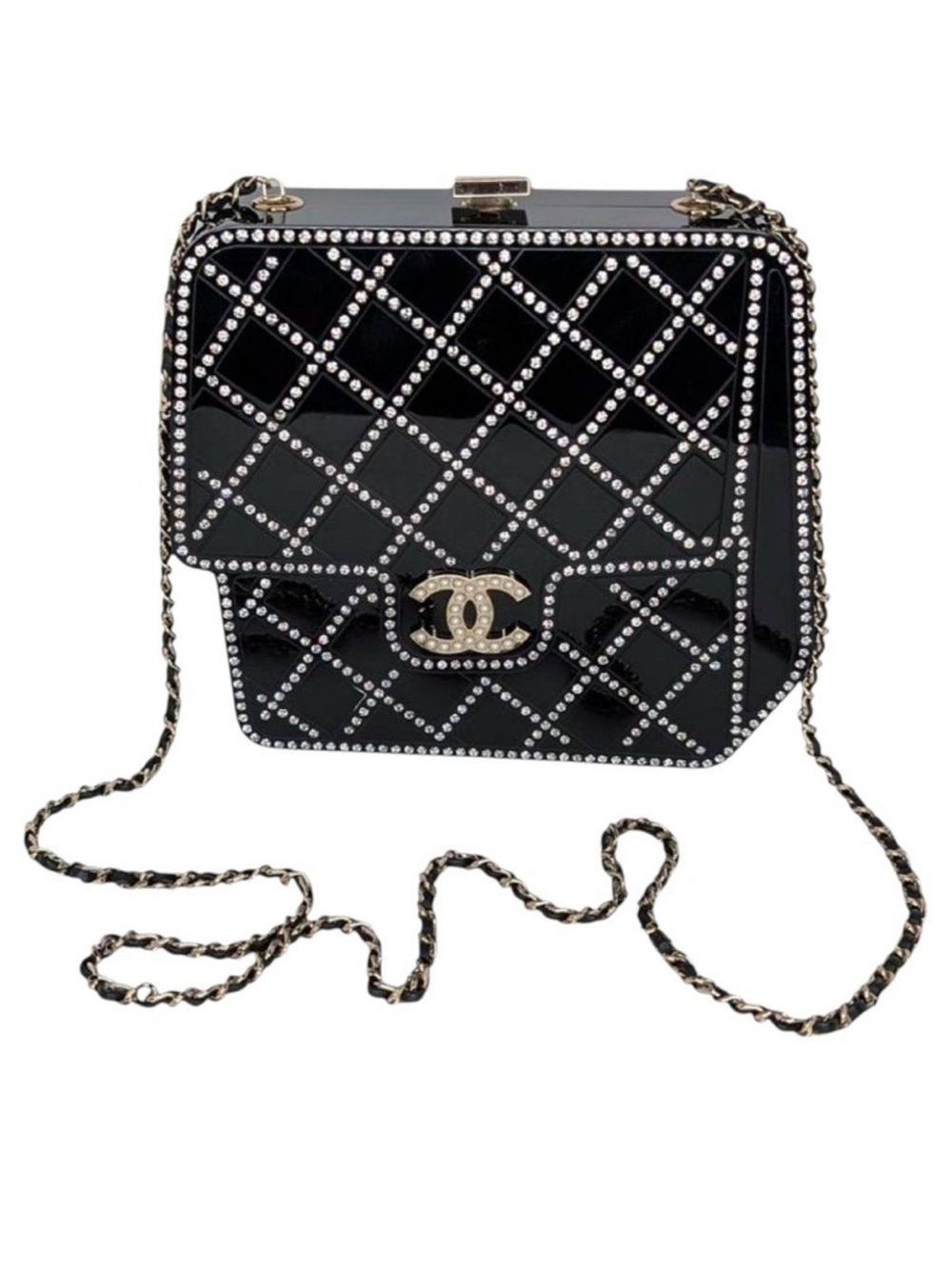 CHANEL 2017 Runway Black Quilted Crystal-Studded Mini Vanity Crossbody